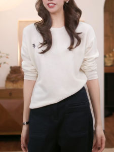 QINGNAER | Simple Gentle Loose White Slender T-Shirt Round Neck Knit