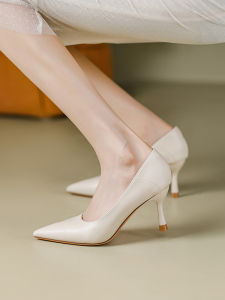 รองเท้าส้นสูงสีเปล่าสำหรับผู้หญิง ทรงหัวแหลม ทรงหัวมน ส้นเตี้ย สีดำ รองเท้าทำงานแบบสวม รองเท้าแฟชั่นสำหรับผู้หญิง