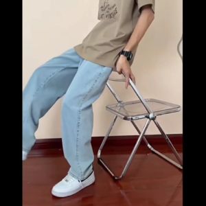 กางเกงวินเทจชาย ยีนส์ผู้ชายขากระบอก เนื้อผ้ายีนส์ล้างน้ำ ทรงหลวม วินเทจชาย กางเกงยีนขากระบอก กางเกงยีนส์ชาย J1182