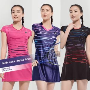 New Womens Sport Dress Summer Professional Badminton Skirt V-Neck Quick Dry Tennis Skirt plus Size Dresses Breathable UV Protection Lightweight Moisture Wicking Polyester Fiber