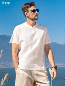 Enjeolon | Moisture Wicking Henry Neck Short Sleeve T-Shirt