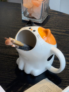 Ceramic Mug Stylish Niche Style Cute Cat Good-looking Cup with Straw Desktop Storage Rack Birthday Gift for Women