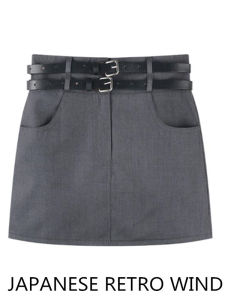 Váy Ngắn Chữ a Màu Xám Cạp Cao Ôm Sát Cơ Thể Thanh Lịch Cho Nữ Mùa Thu Hè Váy Midi Cạp Cao Hai Thắt Lưng