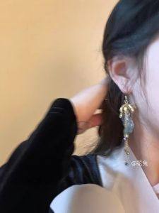 Luxurious Gold Tassel Earrings Heavy Work Green Leaf Trendy Fashion Jewelry Korean Style Fresh out Brand Qiyuan Alloy Engraved