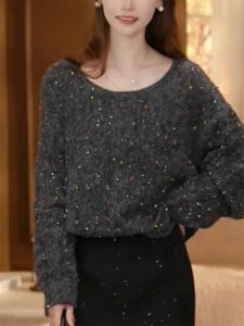 QINGNAER | Elegant Retro Style Loose Casual Knit Sweater