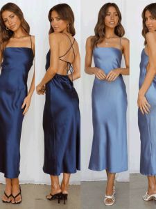 Váy Dài Hở Lưng Màu Trơn Gợi Cảm Váy Dài Không Tay Cổ Vuông Dáng Chữ a Bằng Polyester Váy Mùa Hè Cho Nữ