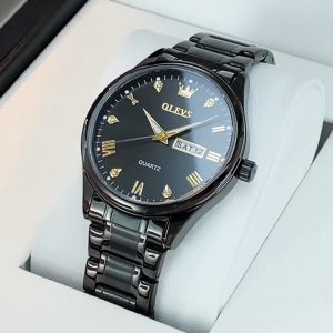 OLEVS resmi Autentik merek jam tangan pria anti air cowok keren original asli import elegan mewah dewasa terbaru 2025 Mode Santai bisnis berlian bercahaya kalender Jam tangan kuarsa tali jam baja tahan karat buat gaya kado untuk pacar cowok