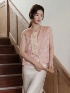 JK&JS | New Chinese Style Silk Jacquard Embroidery Mandarin Collar Sleeveless Vest