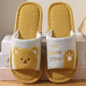 MONLEYTA | Cotton Linen Slippers Womens Spring Autumn Indoor Home Office Cute Floor Cartoon Absorbent Breathable Cloth Bottom Slippers