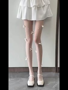 เพิร์ลโบว์ Lolita ถุงน่องสีขาว สำหรับผู้หญิงฤดูร้อน BBB Cup สีหนเสียง หมอน 15-20 ปี Lolita Bottoming Pantyhose