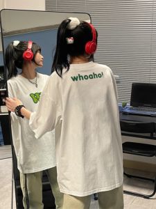 เสื้อยืดแขนสั้นผ้าฝ้ายทรงหลวมสไตล์อเมริกันย้อนยุคสำหรับผู้หญิงไซส์ใหญ่ในช่วงฤดูร้อน เสื้อยืดแขนสั้นทรงหลวมสไตล์สตรีท