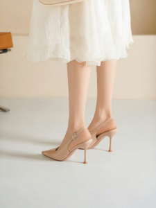 Josiny | Pointed Heel Sandals Nude Rear Open High Heels