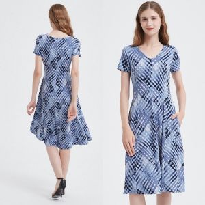 Slimming Floral Print Short Sleeve Womens Dress Casual Spring Summer Commute Large Size High Waist Knitted Midi Dress