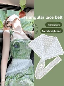 BILLI ZILLY | French Lace Triangle Scarf Womens Summer Dress Belt Countryside Style Silk Scarf Layered Butt Curtain Waist Seal