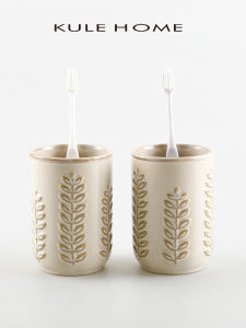 KULE HOME Ceramic Antibacterial Moldproof Toothbrush Cup Couples Washing Mouth Cup High Aesthetic Value Food Grade Bathroom Tools