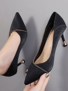 Leather Single Shoes Womens Spring Autumn New Style Small High Heels Not Tired Work Shoes Thin Heel Black Pointed Toe Womens Shoes