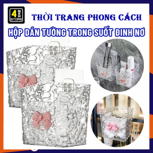 Kệ Nhựa Dán Tường Trong Suốt Dính Nơ Dễ Thương - Hộp Đựng Mỹ Phẩm Treo Tường Họa Tiết Vân Sần Cao Cấp - Giá Treo Kệ Dán Tường Nhà Tắm Không Cần Khoan