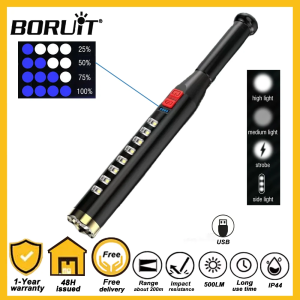 BORUiT Baseball Bat Flashlight LED COB Self Defense High Powerful Rechargeable Torch Waterproof Police Patrol Emergency Handlamp