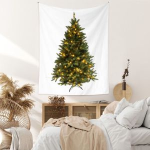 VIKAMA White Realistic Christmas Tree Wall Tapestry Red Gold Ornament Ball Minimalist Holiday Aesthetic Living Room Home Decor