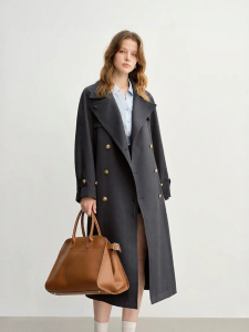 DUSHU | Relaxed Style Double Breasted Long Coat Womens Outerwear