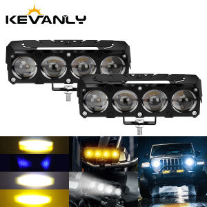 KEVANLY | 2x Motorcycle LED Spotlight Dual Color Fog Lamp with Red Blue Devils Eye for Car Trucks SUV UTV 12V 4 Mini Lens Driving Light