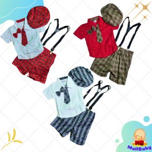Setelan Baju Bayi Laki Kondangan Pesta Dasi Suspender Topi Jas Tuxedo Anak Cowok Square