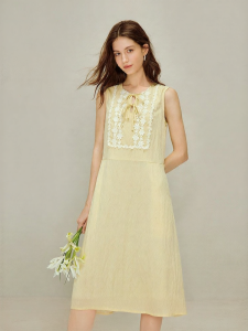 INMAN | Embroidered Sleeveless Dress Long Sweet Belted
