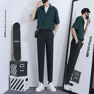 Summer Ice Silk Mens Shirt Thin Short Sleeve Trendy Brand High Sensation Youth Popular Pure Color Standard Fit Casual Wear