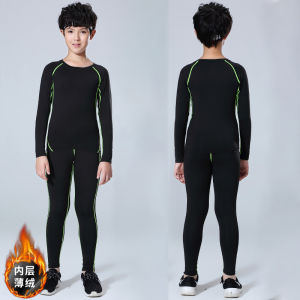 Childrens Winter Football Sport Suit Boys Tight Training Clothes Thermal Underwear Fleece Lined Goalkeeper Jersey Base Layer