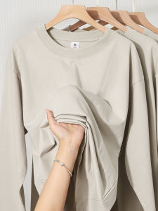 Pure Cotton Long Sleeve T-Shirt Basic Style Heavyweight Comfortable Loose Fit Solid Color Base Layer Sea Eagle Grey 230g