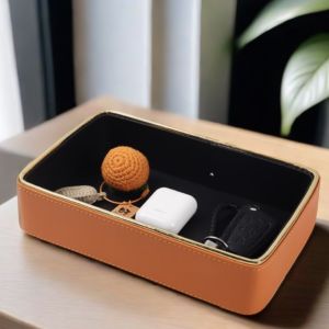 Entrance Storage Box Entrance Key Tray Desktop Decoration Accessible Luxury Leather Cosmetics Storage Box