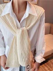 Spring Summer Knitted Pure Color Hollow out Shoulder Wrap Scarf Trendy Fake Collar Knitwear Multi Functional Korean Style