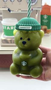 Starbucks | Ly Thủy Tinh Starbucks Bearista Bear 20oz Có Nắp Và Ống Hút Màu Xanh Ly Giữ Nhiệt Nước Lạnh Chất Liệu Borosilicate