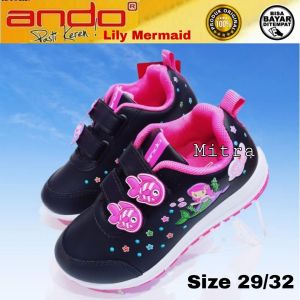 Sepatu Snaekers Sekolah Anak Kecil Perempuan Cewek Tren Kekinian Ando Minicorn Velcro TempeL Tanpa Tali Hitam Pink Size 29 sd 32