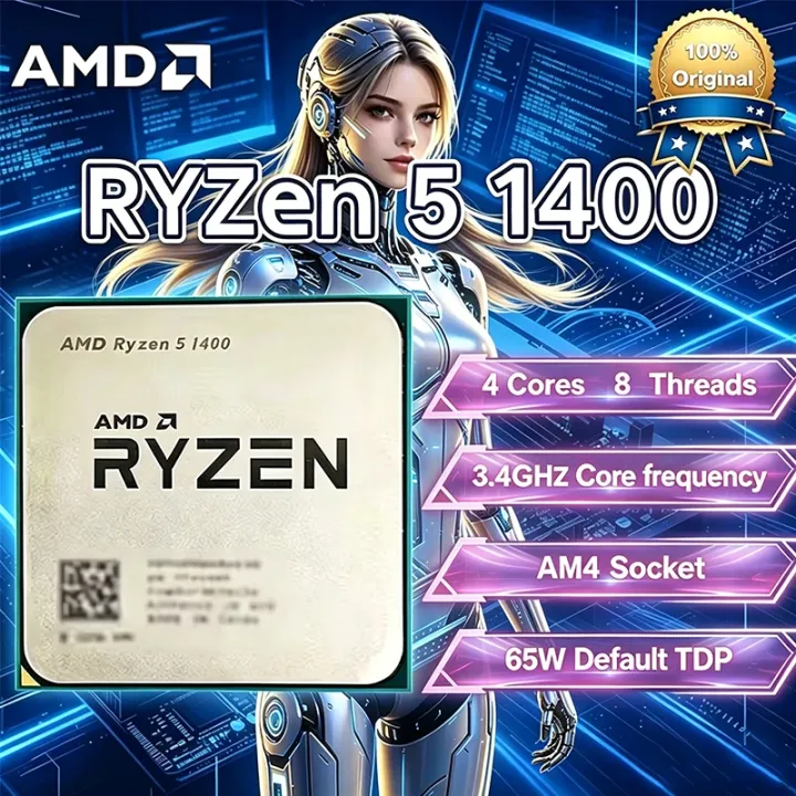 AMD | AMD Ryzen 5 1400 AMD R5 1400 CPU 4-Core 8-Thread 3.4 GHz Unlocked Desktop Processor Socket AM4 Gaming CPU Without Package