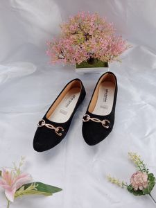 Adiva A-23 flat shoes wanita model smile terbaru slip on terlaris sepatu dewasa hitam