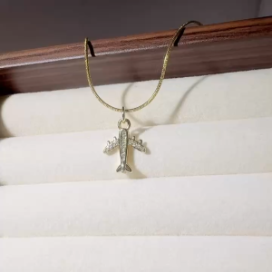 TBK 18K Gold Cubic Zirconia Airplane Pendant Necklace Fashion Accessories Hypoallergenic 20N