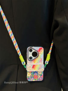 Huawei Pura70 Pro+ Mate60 Pro+ 70Ultra Womens Crossbody Phone Case Anti-Fall Blue Light Water Diamond Oil Painting Color Flower Sea Back Clip