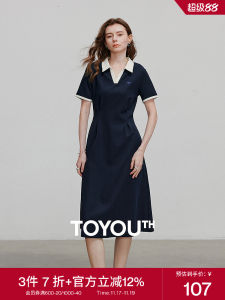 ชุดเดรสคอโปโลลายสก็อตแขนสั้นผ้าคอตตอนผสมสไตล์อเมริกันฤดูร้อนปี 2025 ทรงเอเข้ารูป กระโปรงทรงเอ ชุดทำงาน