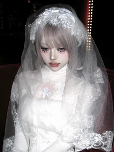 Halloween Dark Gothic Lace Trim Bridal Veil Cosplay Ghost Bride Unique Design Dark Style Hair Accessories Lolita Headwear