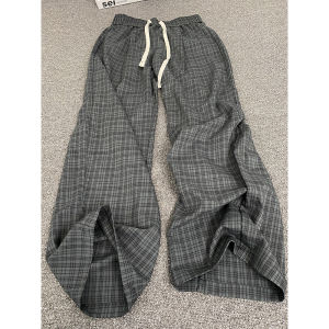 Quần Ống Rộng Kẻ Sọc Đen Trắng Phong Cách Lười Biếng Cho Nam Mùa Hè Mỏng Rộng Rãi Quần Ống Đứng Phong Cách Mỹ Quần Dài Thường Ngày