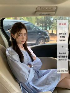 SUYIN Spring Summer Plaid Shirt Dress round Neck Long Sleeve High Waist Short Dress Optical Illusion Stripes Commute Friendly Womens Dress