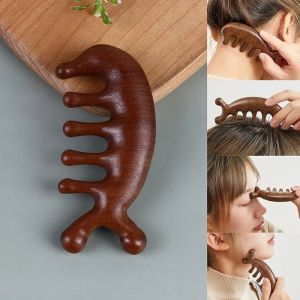 🔥Hot Sale Sandalwood Massage Comb Five Tooth Comb Acupuncture Therapy Acupoint Massager Relax Anti-static Smooth Hair Comb