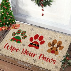 Thảm Chùi Chân Giáng Sinh VIKAMA Thảm Chống Trượt Trong Nhà Ngoài Trời Có Thể Giặt Được Xmas Paw Print Thiết Kế Hình Tuần Lộc Phong Cách Hiện Đại Thảm Lối Vào Nhà Mùa Đông