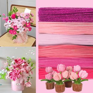 100/300 PCS 6 Colors Gradient Pink Pipe Cleaners Chenille Stems Pipe Cleaners Craft Pipe Cleaners Set for DIY Art and Craft