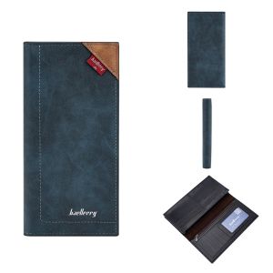 Ví Nam Baellerry Chống RFID Ví Dài Gấp Đôi Bằng Da PU Nhiều Ngăn Đựng Thẻ Mỏng Thích Hợp Cho Túi Vest Phong Cách Giản Dị Màu Trơn