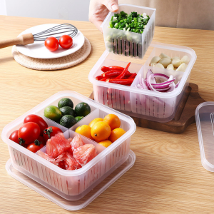 4/6 Grids Refrigerator Storage Box Food Vegetable Fruit Storage Box with Lid Drain Fresh-keeping Box