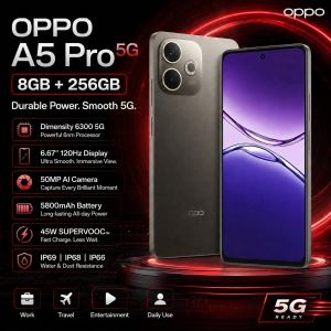 OPPO | 2026 new OPPO A5 Pro 5G 8GB+256GB Smartphone Dimensity 6300 6.67 120Hz Display 50MP AI Camera 5800mAh 45W SUPERVOOC IP69
