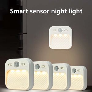 4 Pack Motion Sensor LED Night Light Rechargeable Stick-on Magnet Night Lamp For Bedroom Kitchen Stair Hallway Cupboard Lighting