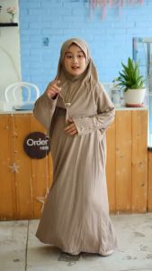 Lucuna Abaya Fatimah Coklat - Abaya anak perempuan / abaya umroh anak / Gamis anak syari set khimar Junior [Size 2-10 Thn]